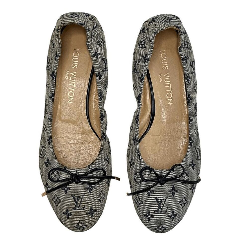 Louis Vuitton Mini Lin Debbie Ballet Bow Flats Navy Canvas EU 36.5 Monogram - Picture 3 of 10